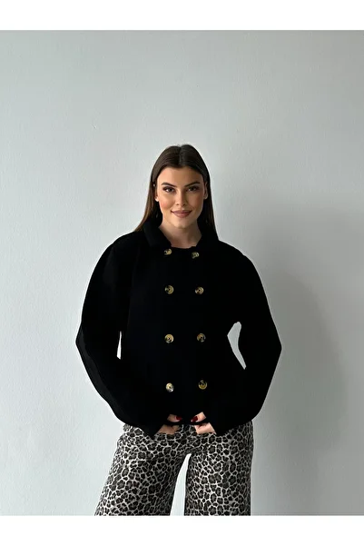 Elilook Women's Double Breasted 8 Buttoned Polo Neck Knitwear Cardigan