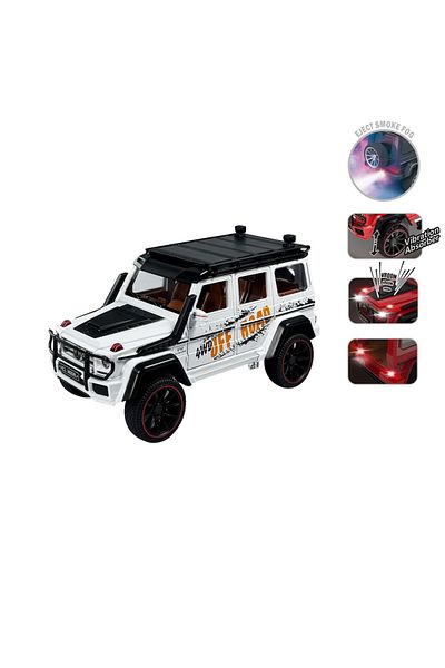 FEN TOYS سيارة مرسيدس بنز G63 بيضاء للطرق الوعرة مقاس 1:22 معدنية مع عادم صوت خفيف سموكي
