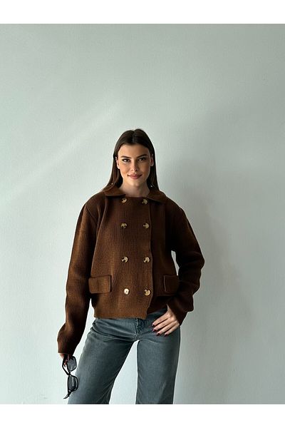 Elilook Дамски плетен кардиган с двойни закопчавания и 8 копчета