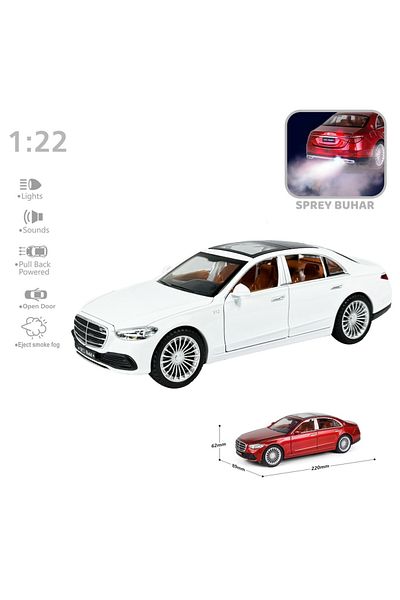 FEN TOYS حافظة مرسيدس بنز S باللون الأبيض مقاس 1:22 معدنية مزودة بصوت عادم خفيف ودخان