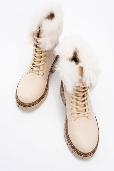 LuviShoes Jayla Cream Skin Women's Boots