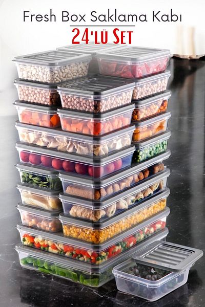 NY HOME Freshbox Set of 24 - Gray Storage Container Suitable for Microwave and Diffraction