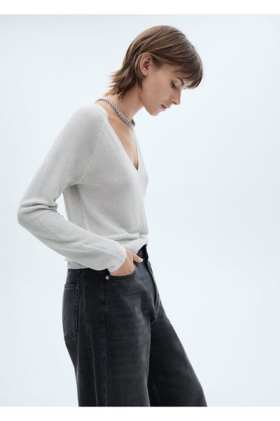 MANGO Woman Pulover cu decolteu în V din material Lureks