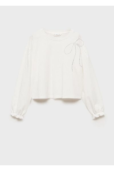 MANGO Kids Μακρυμάνικο πέτρινο μπλουζάκι με λεπτομέρειες