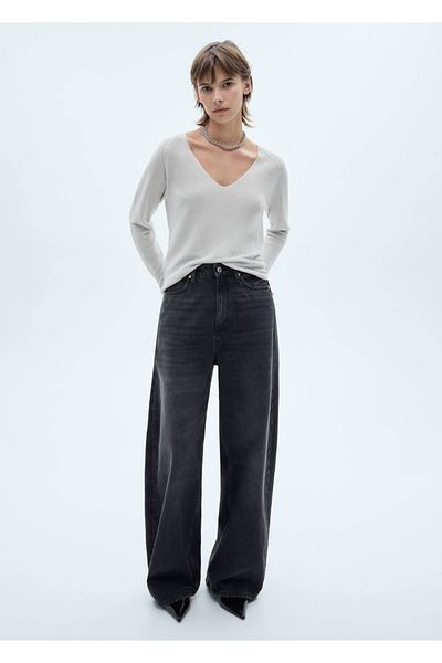 MANGO Woman Pulover cu decolteu în V din material Lureks