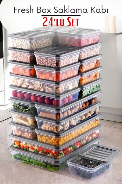 NY HOME Freshbox Set of 24 - Gray Storage Container Suitable for Microwave and Diffraction