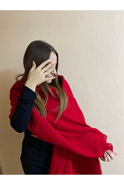 sema aksesuar Women's Red Winter Solid Shawl - Wide Tasseled Scarf - Shoulder Shawl - Gift