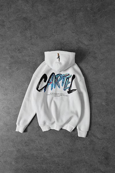 Slatra Men's White Cartel Embossed Printed Hooded Oversize Sweatshirt