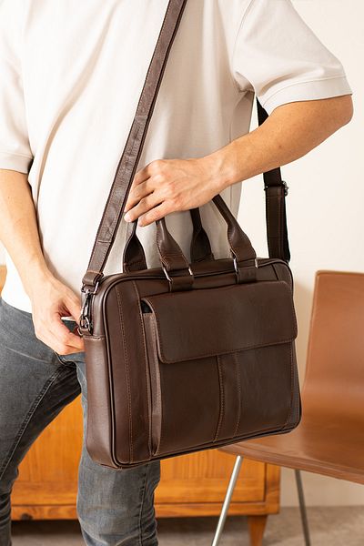 By EDUU Γνήσιο δέρμα Laptop και Χαρτοφύλακας / Τσάντα Laptop μεγάλου μεγέθους με μακρύ λουράκι