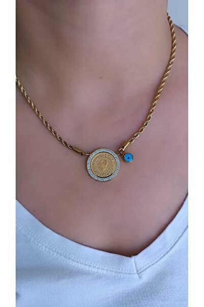 shop Çelik Zirkon Taşlı Gösterişli Çeyrek Kolye