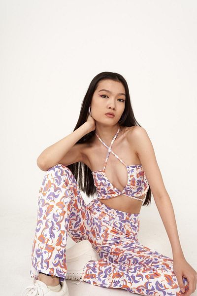 HOLLY LOLLY High Waist Flared Leg Flexible Ricca Pantoolon White