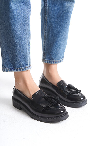 Deassa Hakiki Deri Siyah Rugan George Hogg Kadın Ayakkabı