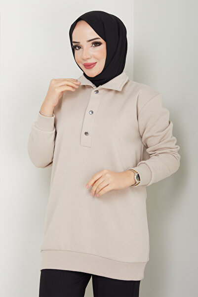 TesettürButik Φούτερ με αφαιρούμενη κουκούλα με 3 κλωστές