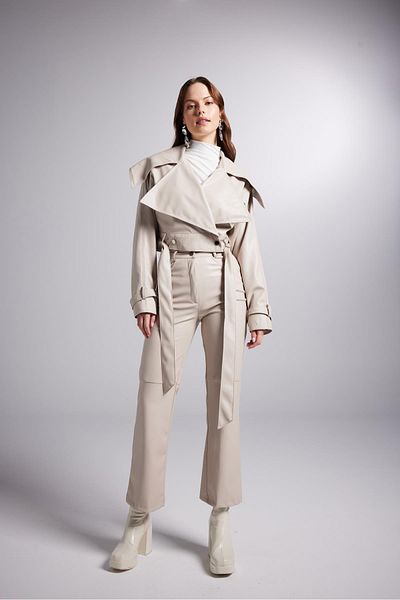 HOLLY LOLLY Δερμάτινο μπουφάν Neeko με φόδρα Crop Model Beige