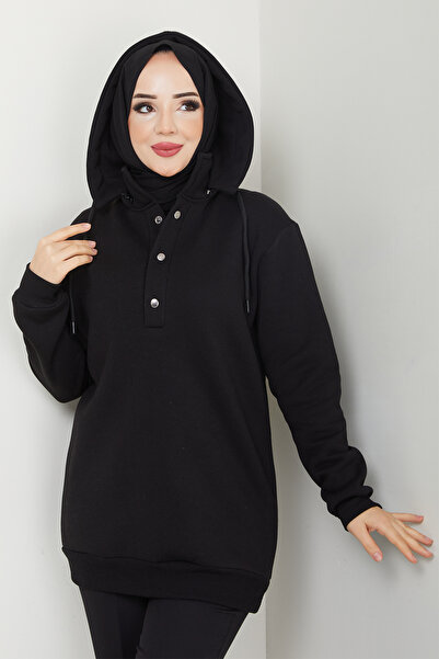 TesettürButik Φούτερ με αφαιρούμενη κουκούλα με 3 κλωστές