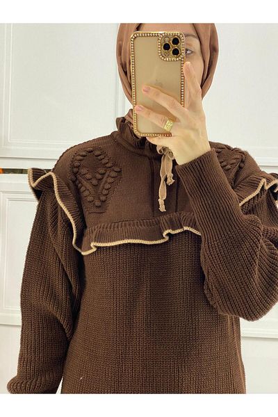 PIRLANTA GİYİM Women's Light Brown Knitwear Bow Tunic - 254