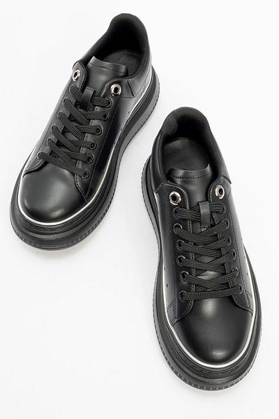 LuviShoes Botea Black Skin Silver Detailed Women's Sneakers