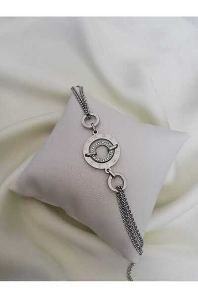 Judas Takı Double Chain Roman Numeral Silver Steel Bracelet