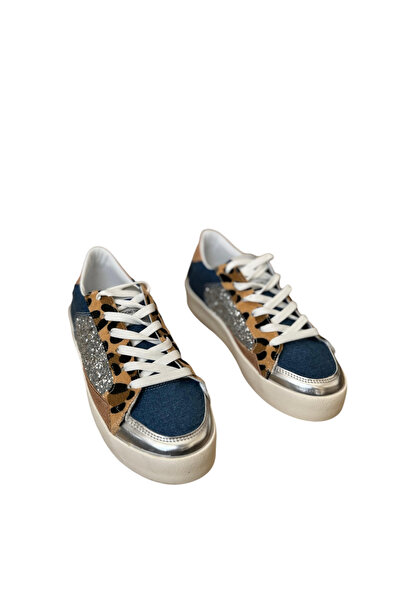 ND Shoes Kadın Hakiki Deri Simli Spor Ayakkabı