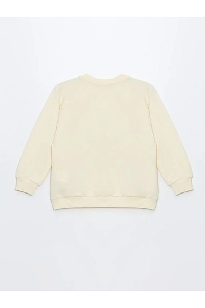 LC Waikiki Lcw Kids Ecru Crew Neck Printed Girls' Sweatshirt
