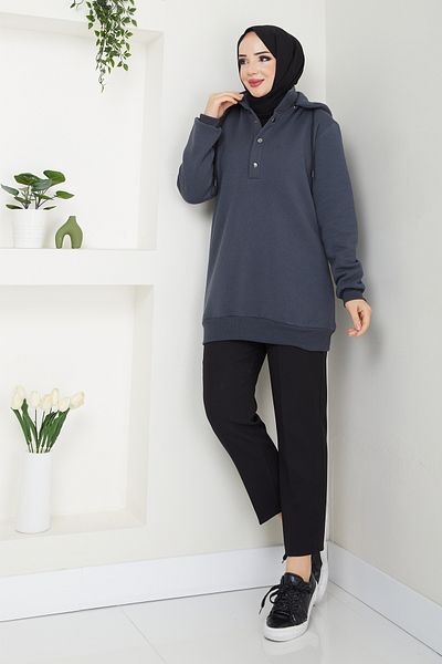 TesettürButik Detachable Hooded 3 Thread Raster Sweatshirt