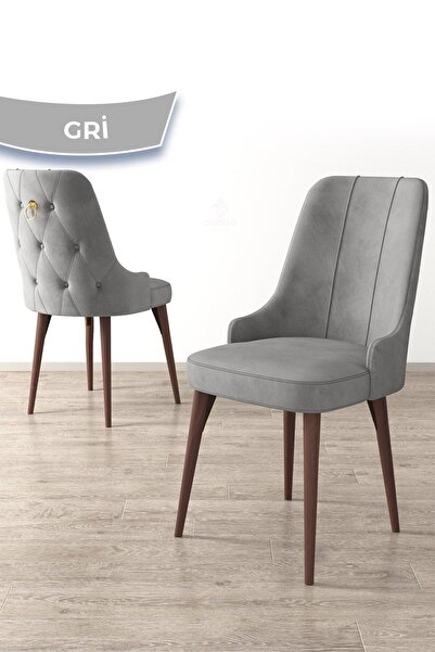 Canisa Enoa Serisi 1.sınıf Babyface Kumaş 6 Adet Gri Sandalye Ceviz Gürgen Ayak