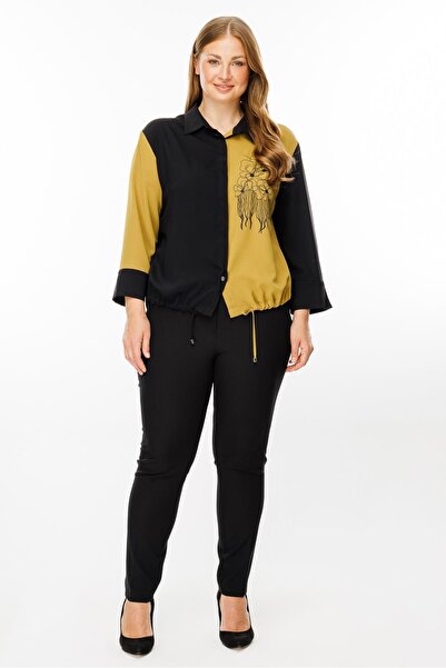 Moda İlgi Modailgi  Etek Ucu Büzgülü Çiçek Baskılı Bluz Olive