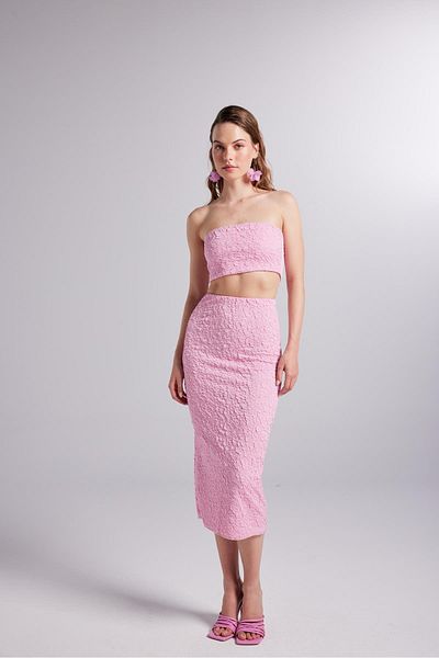 HOLLY LOLLY Pink Wafer Fabric Skirt and Bustier Set