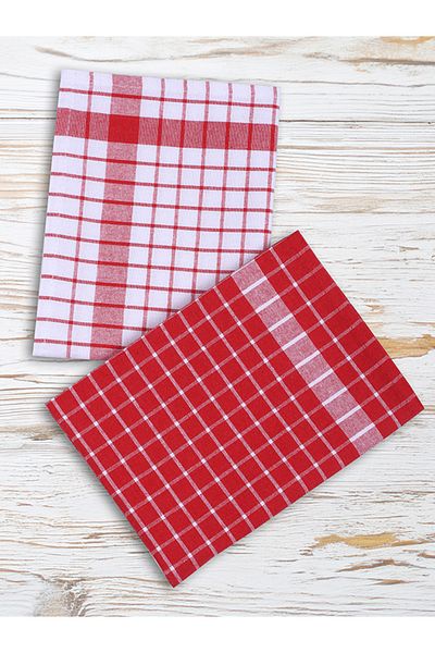Tuable Checked 2-Piece Kitchen Drying Cloth Set 45x65cm Red/White