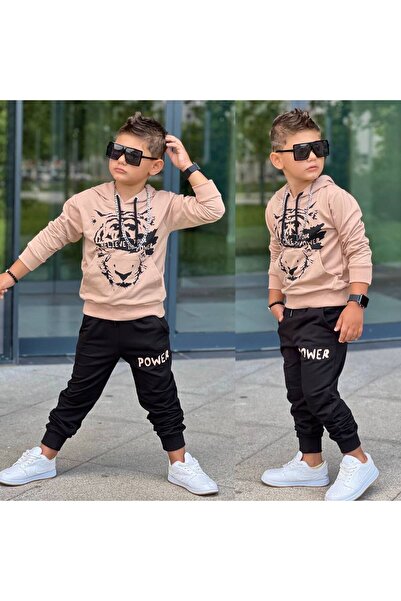 Bevitton Хутряний комплект для хлопчика з капюшоном і принтом