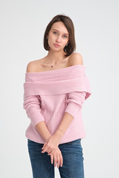 Su Moda Pulover tricotat elegant cu guler Madonna - moale, gros, moale și cu mânecă lungă