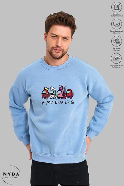 Nyda Collections Hanorac oversize unisex cu mânecă lungă, printre noi, cu imprimeu, cu gâtul turn, fără glugă