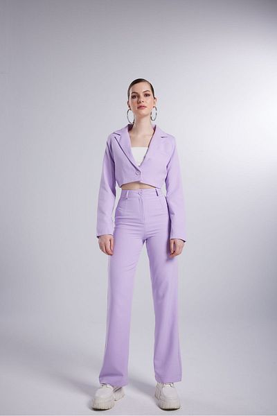 HOLLY LOLLY High Waist Button Closure Fabric Panky Trousers Lilac