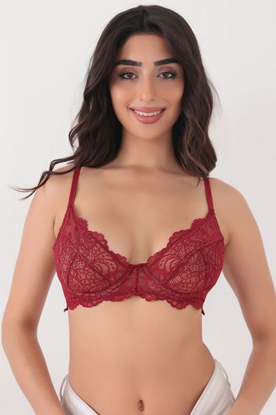 Brandpanty Sutien din bumbac cu dantelă cu imprimeu floral burgundy - culoarea pielii, cu sârmă și lifting 5599080 -Taylor