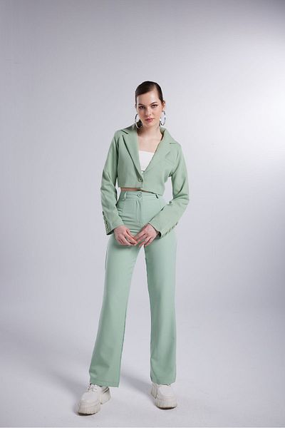 HOLLY LOLLY High Waist Button Closure Fabric Panky Trousers Green