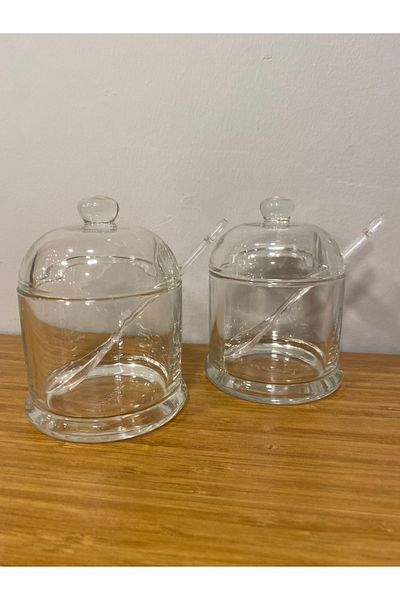 PLUS HOME Set of 2 Glass Transparent Spice Bowl Salt and Pepper Bowl