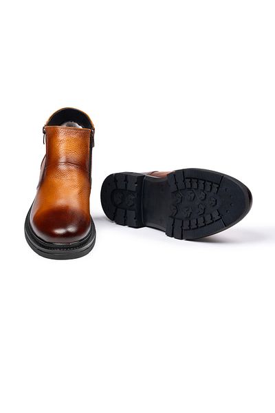 SELİN SOYLU Genuine Leather Men's Boots, Winter Casual Sheepskin Boots, Zippered Boots