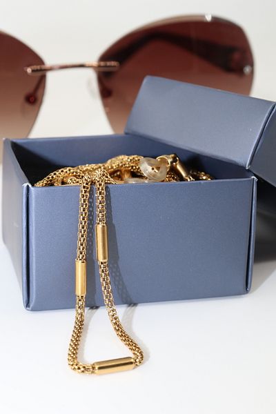 KEEBA Unisex Steel Gold Glasses - Special Design Steel Chain and Lanyard Strap