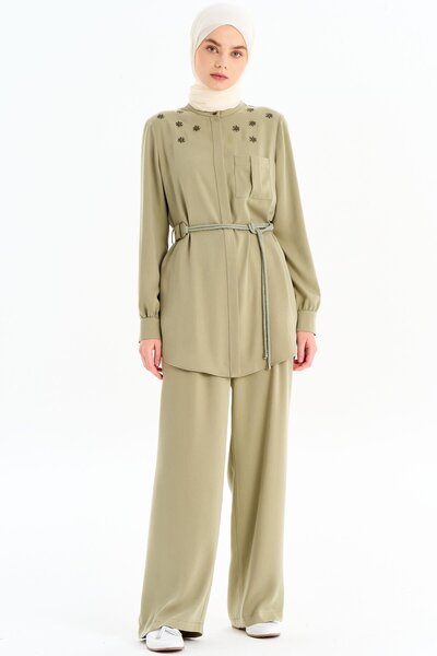 Tuğba Cep Kapaklı Bol Paça Pantolon - Mint