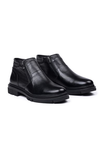 SELİN SOYLU Genuine Leather Men's Boots, Winter Casual Sheepskin Boots, Zippered Boots