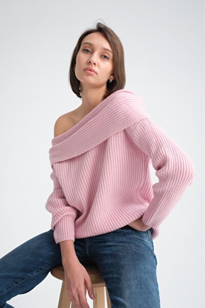 Su Moda Pulover tricotat elegant cu guler Madonna - moale, gros, moale și cu mânecă lungă