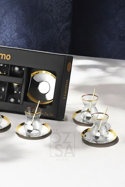 ÖzSa Home Tiamo Areo Premium - 18/10 Stainless Steel Tea Set 18 Pieces with Tea Cup and Saucer
