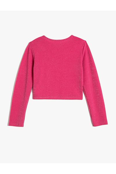 Koton T-Shirt Γυαλιστερό μακρυμάνικο στρογγυλό παράθυρο με λεπτομέρειες