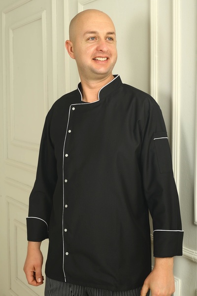 DENİZ İŞ سترة مطبخ للرجال من قماش الجبردين باللونين الأبيض والأسود