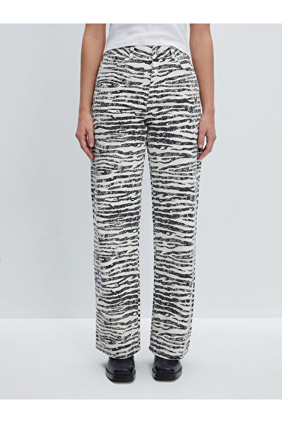 LC Waikiki Vision Ecru Zebra Patterned Straight Fit Women's Jean Trousers