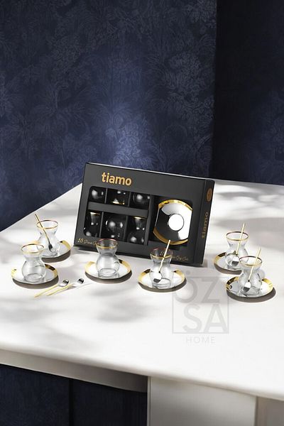 ÖzSa Home Tiamo Areo Premium - 18/10 Stainless Steel Tea Set 18 Pieces with Tea Cup and Saucer