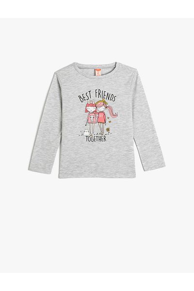 Koton T-Shirt Long Sleeve Crew Neck Print Detailed Cotton