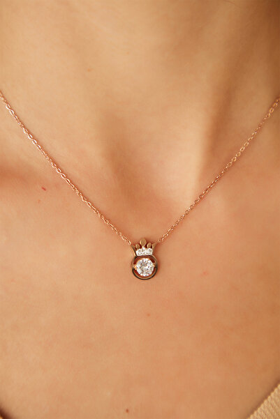 Lina Tia Kadın Çelik Model Rose Gold Kaplama Su Yolu Gerdanlık Zincirli Zirko...