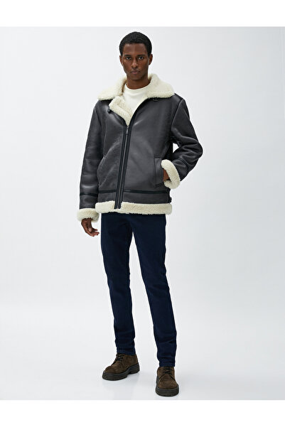 Koton Кожено яке с плюшен вътрешен джоб с цип