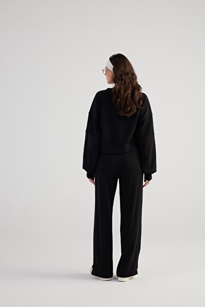 HOLLY LOLLY Μαύρο φούτερ Crop Cali - Crew Neck, Χωρίς ράστερ